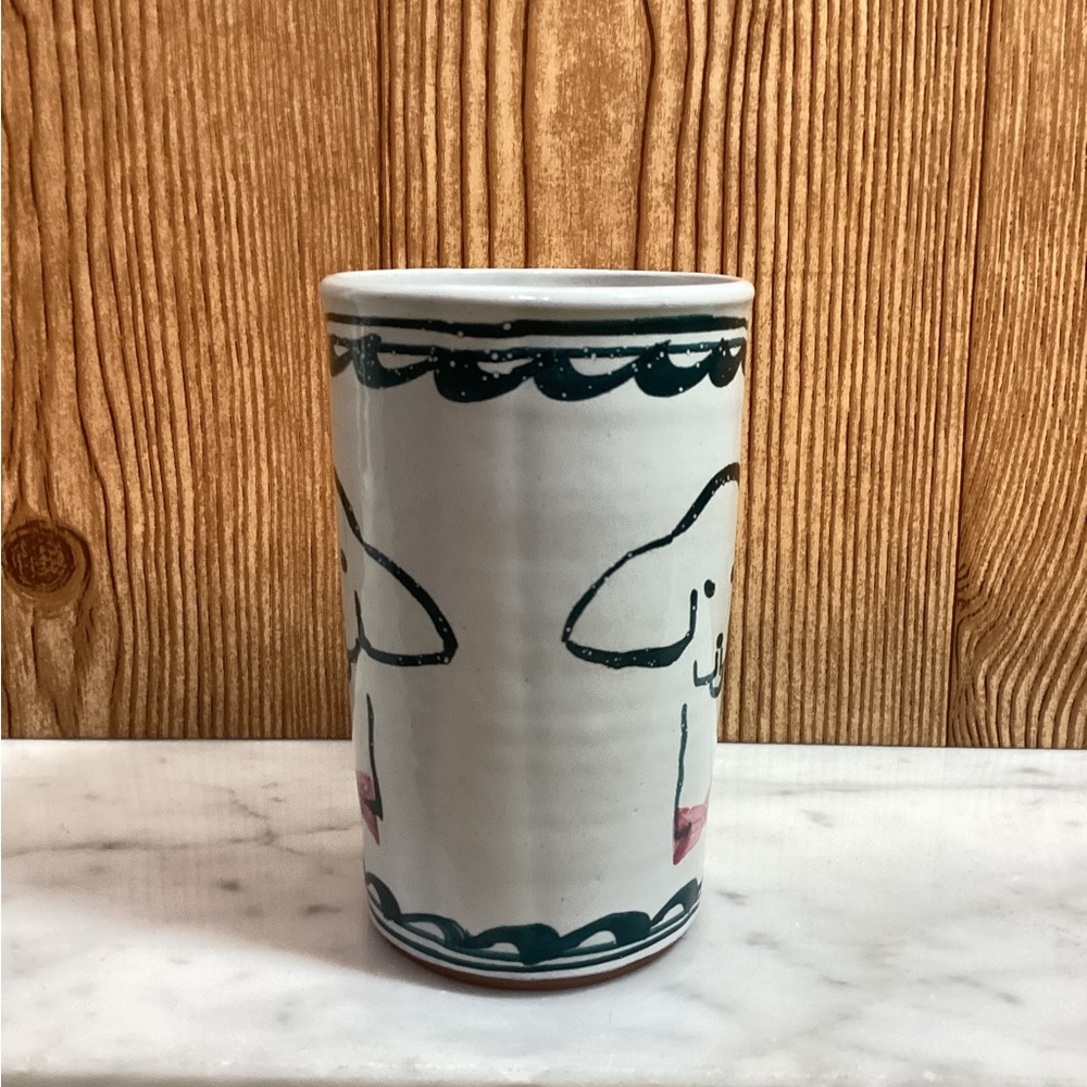 Red Clay Pottery Mug Tall Slender Style hand painted Dog - Picture 4 of 7